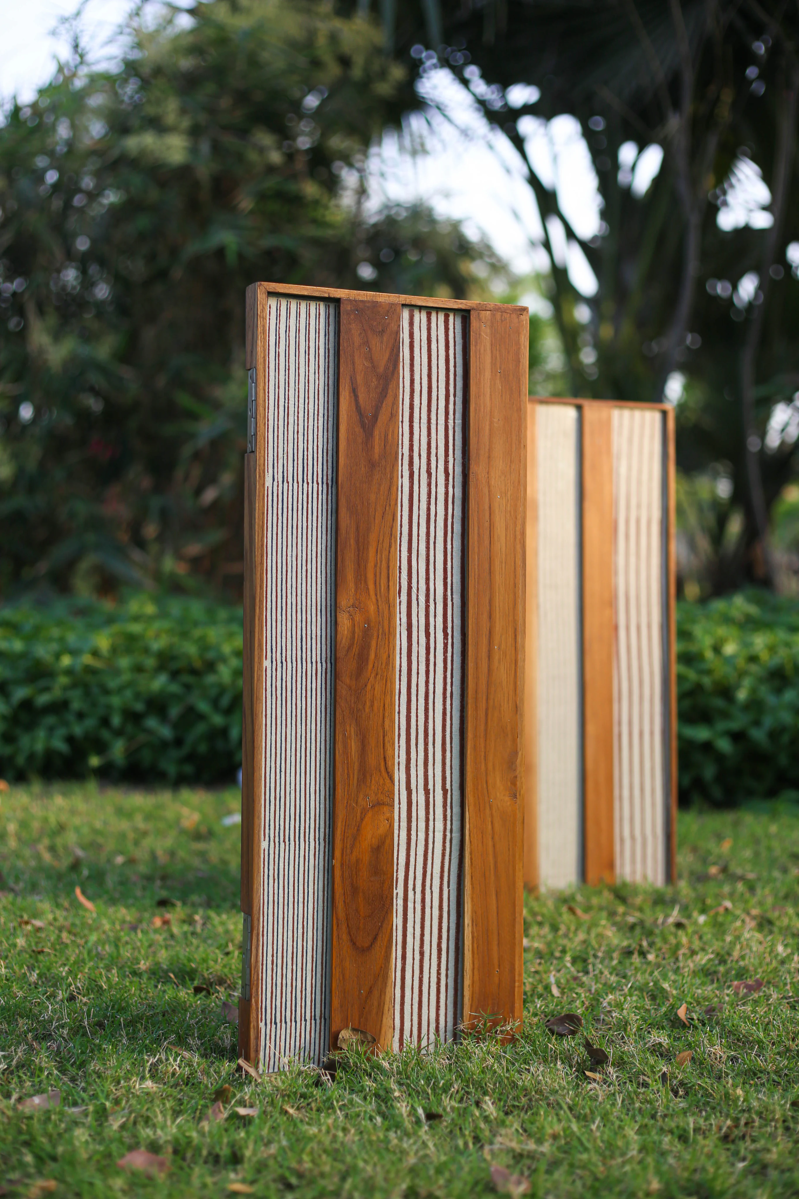 Vertical slatted timber screens