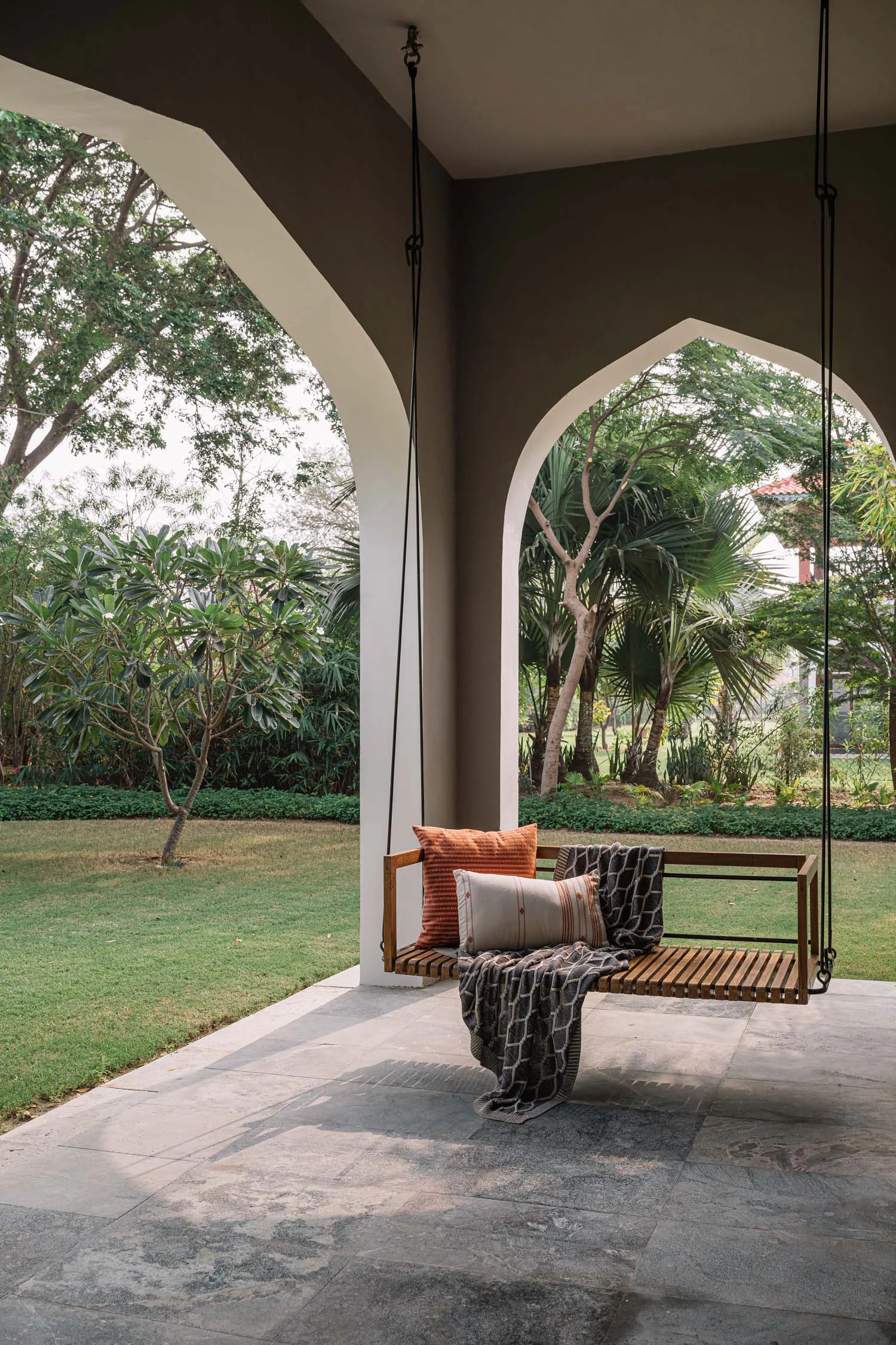 Verandah seating overlooking greens