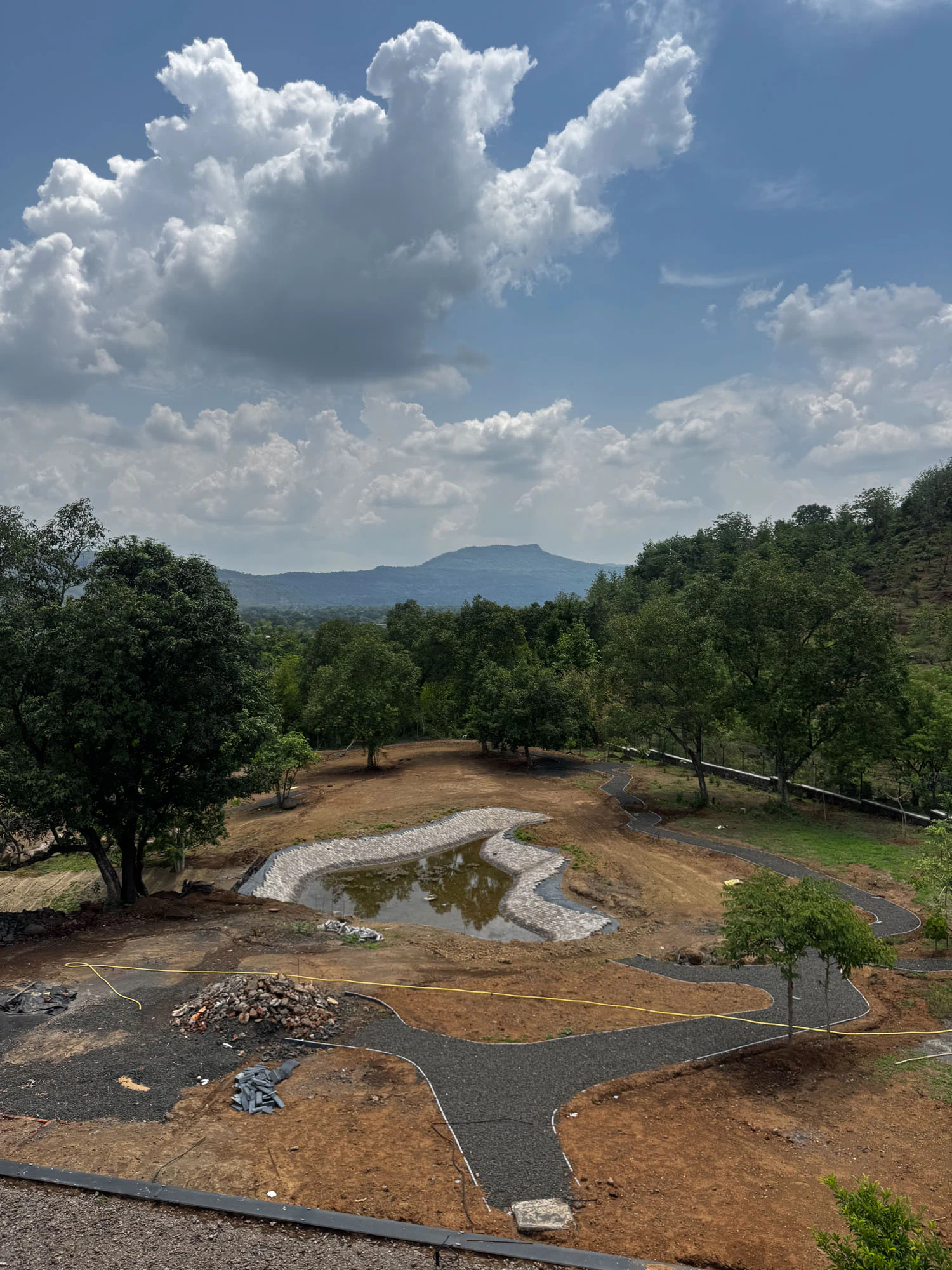 Structural columns and hillside slope