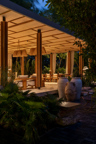 Vertical slatted timber screens